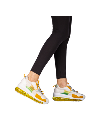 Γυναικεία Αθλητικά Παπούτσια, Γυναικεία αθλητικά παπούτσια κίτρινα από οικολογικό δέρμα και ύφασμα Tursa - Kalapod.gr